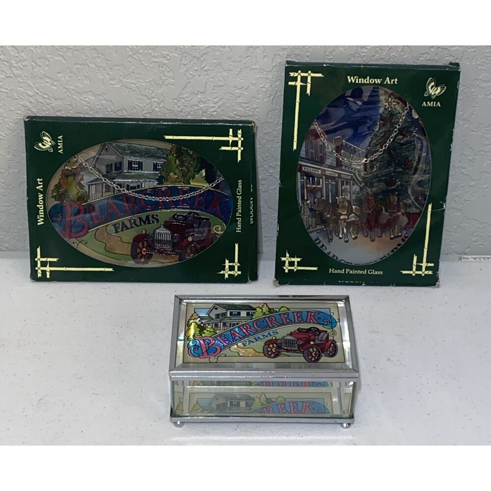AMIA Handpainted Stained Glass Suncatcher Window Art Trinket Box Bearcreek Farms